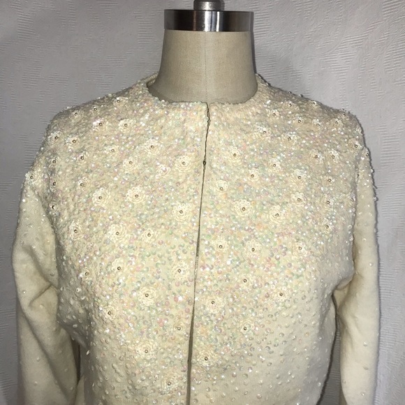 Rare vintage Banff sequin cardigan S/M winterwhite - Picture 4 of 14